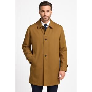 Paul Fredrick Men’s Tan Car Coat XXL Plaid Lined Button Front Jacket Trench